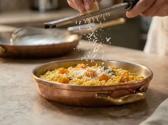Kürbisrisotto Rezept: cremig, italienisch, mit Hokkaido - Cremiges Kürbisrisotto Rezept: mit Salbei und Parmesan