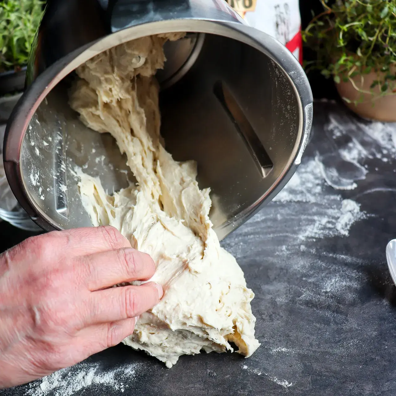 pizzateig in thermomix mixtopf 