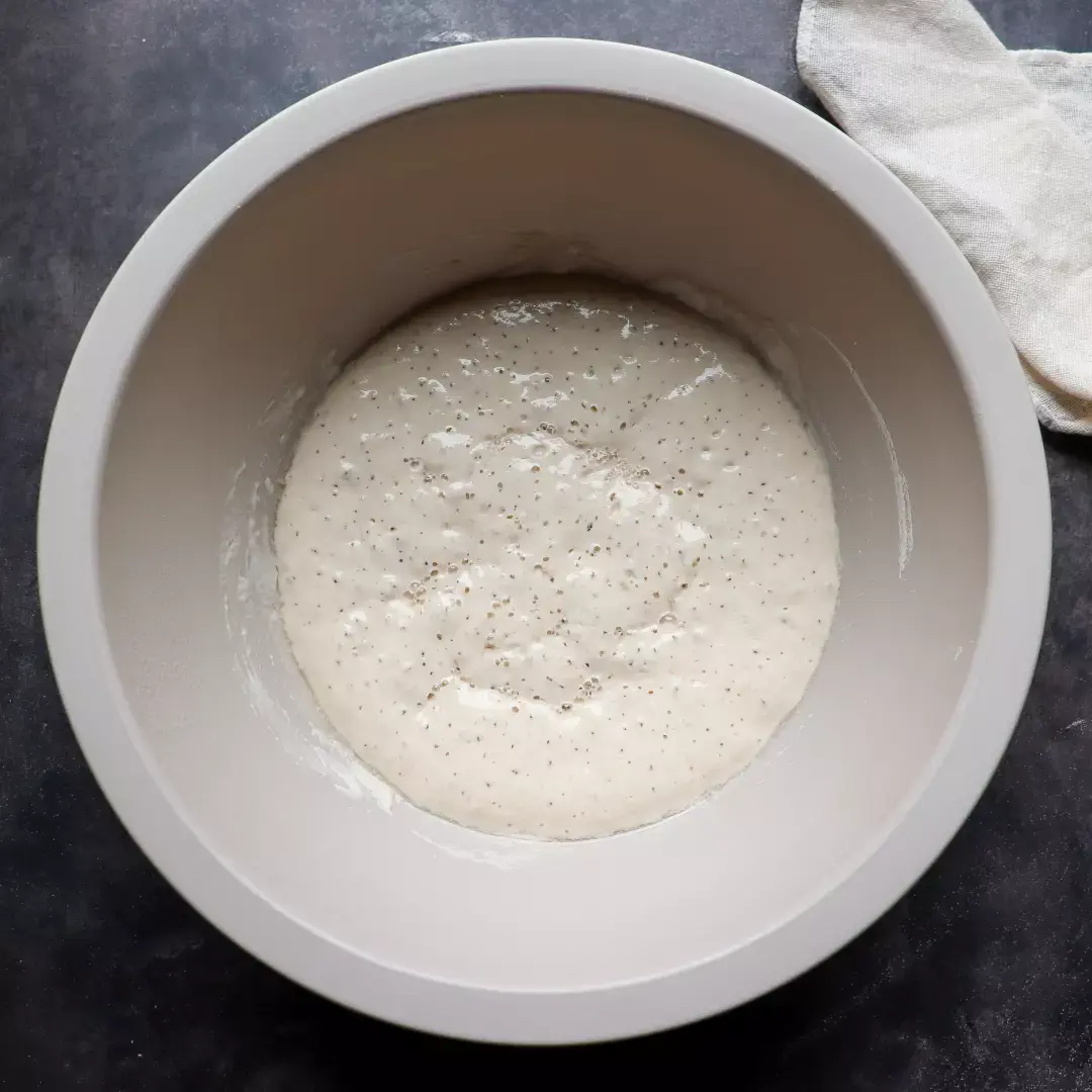 poolish nach der Ruhezeit mit Bläschen 
