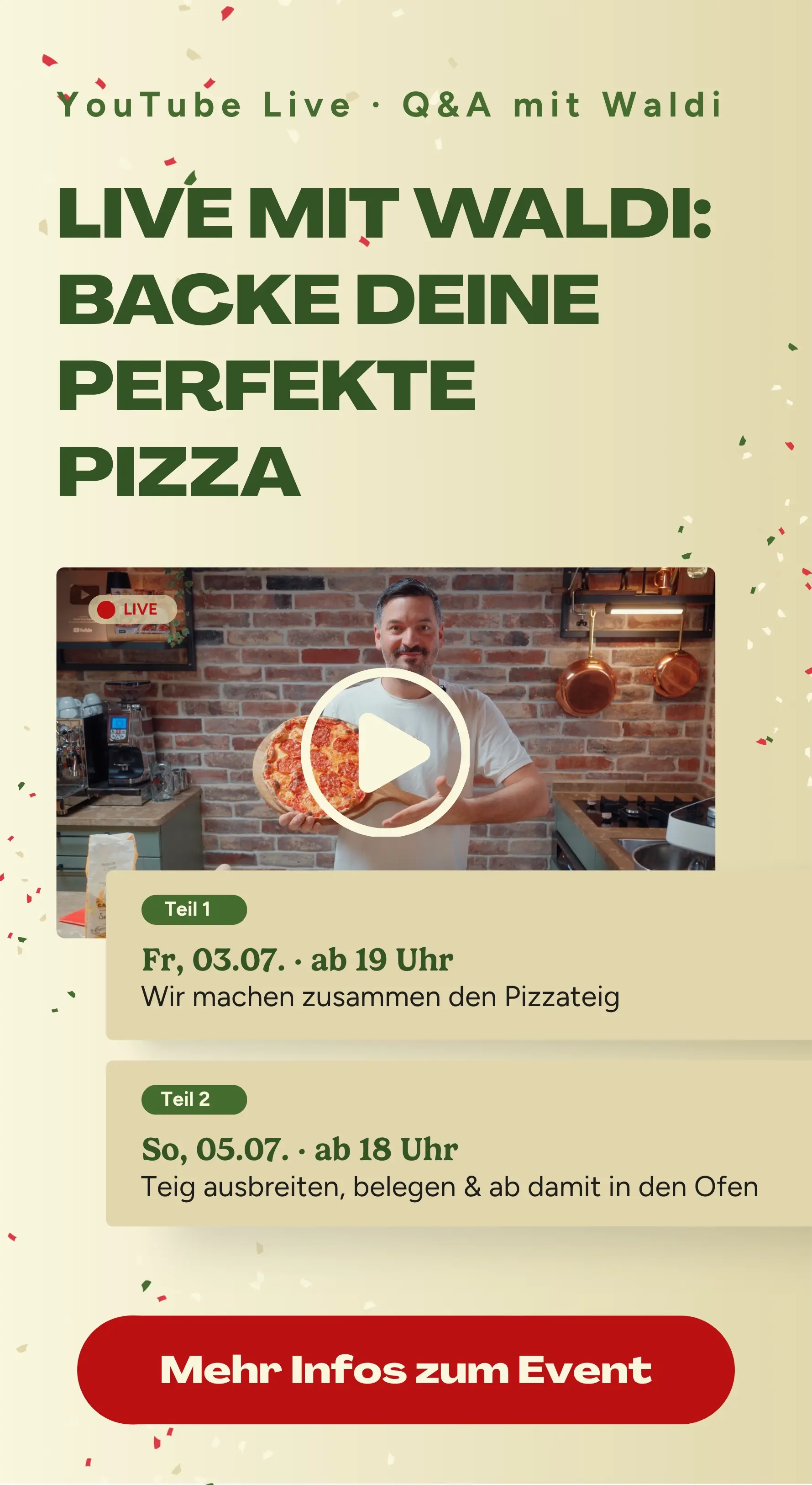 Waldis Live Event auf YouTube Live Event Ankündigung