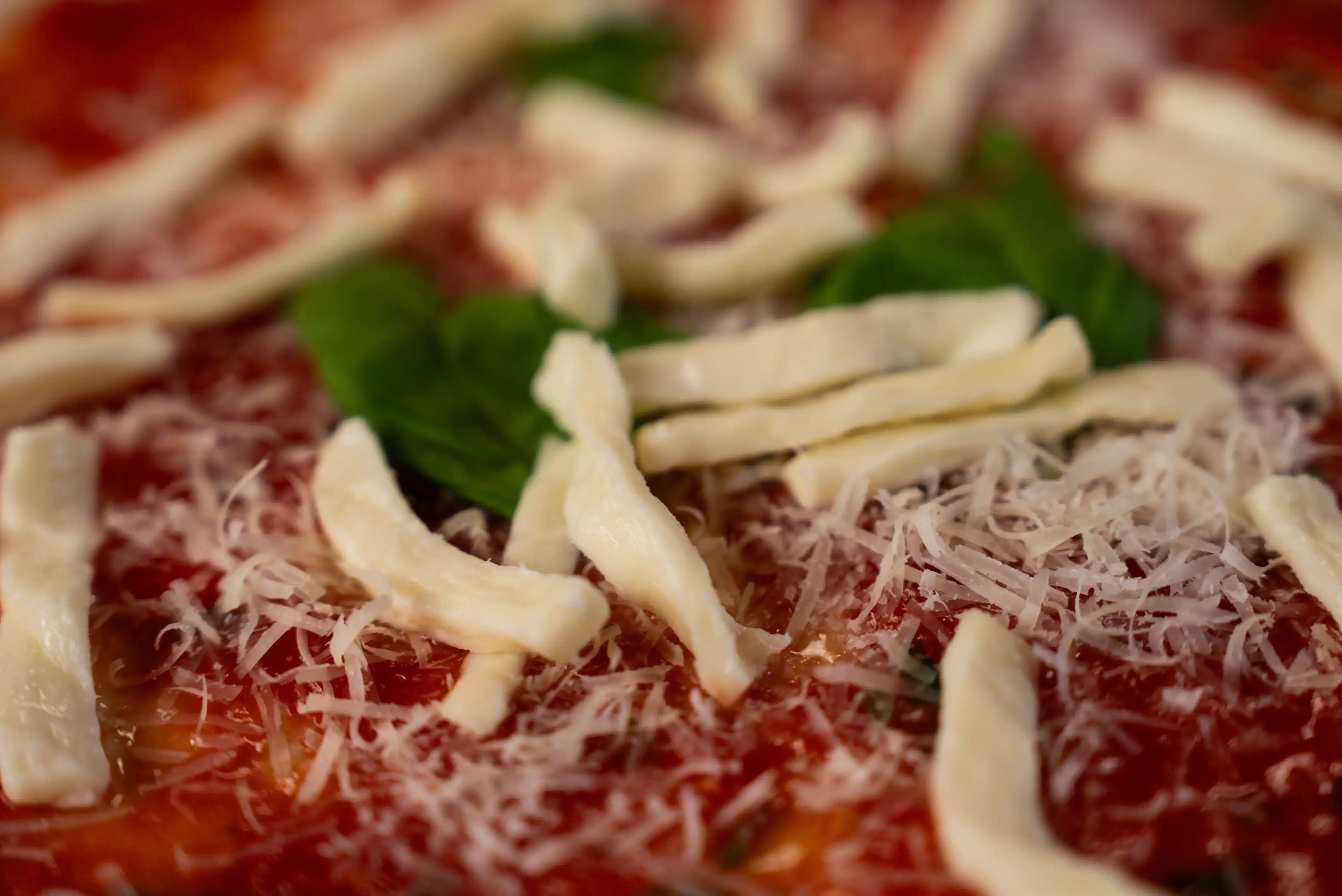 Nahaufnahme Fior di latte auf Pizza