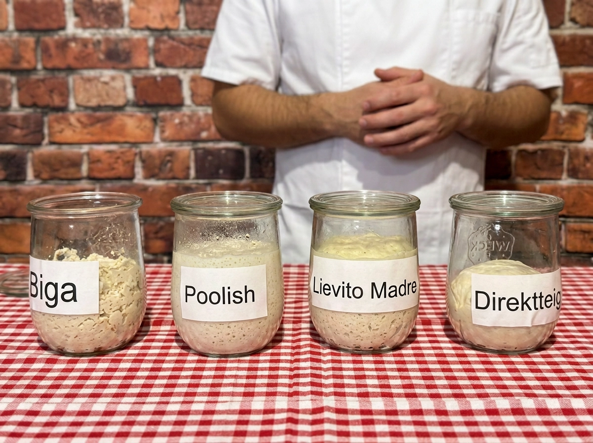 Vergleich von Biga, Poolish und Direktteig nebeneinander