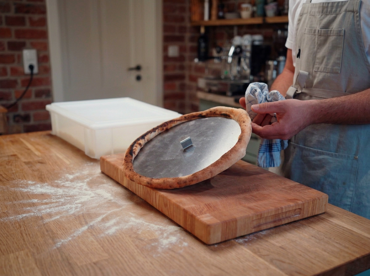 Blind Bake Platte auf dem Pizzateig für einen flachen Boden