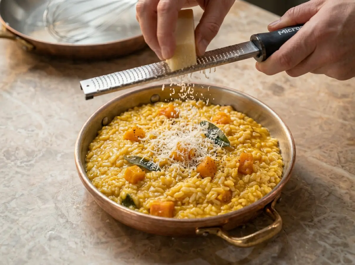 Goldgelbes cremiges Kürbisrisotto frisch serviert